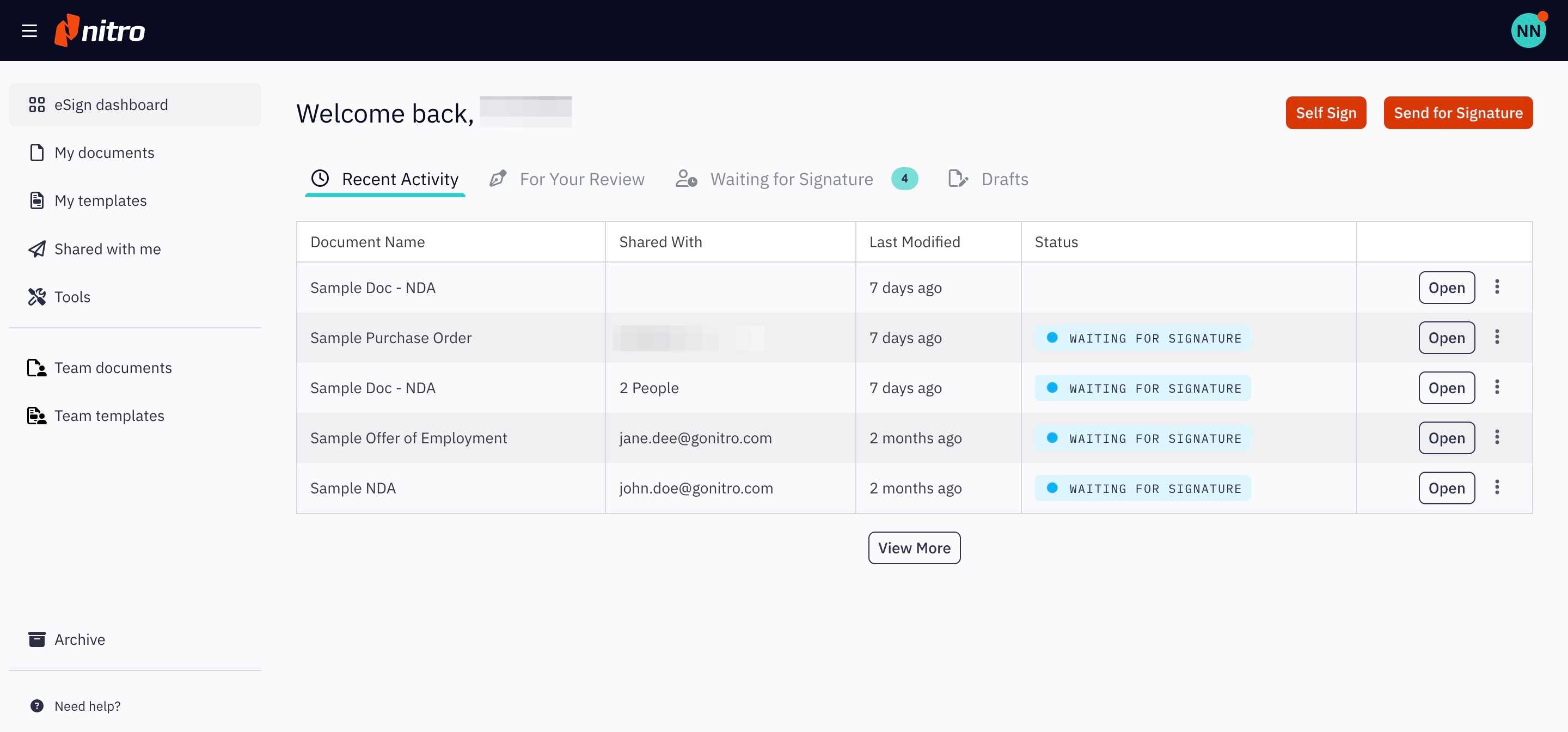 screenshot of Nitro Sign